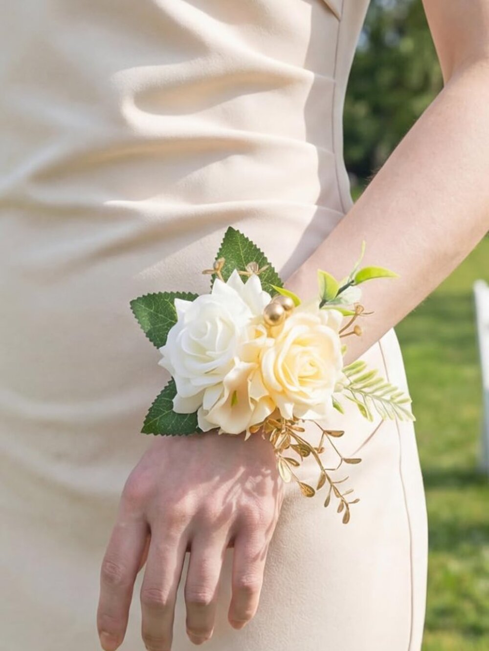 Corsage & Boutonniere Set Prom Homecoming Wedding Party Dance Champagne - NEW !!